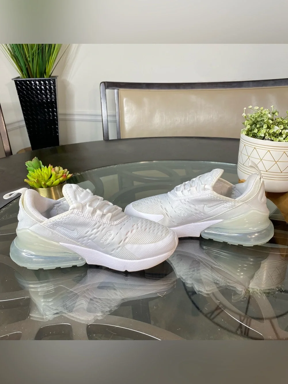 Nike Air Max 270 Triple White Women's Running Shoes Size 4 Youth